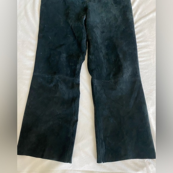 Women Black wide leg suede pants, Handmade sz 8-10, relaxed fit, front pockets - Picture 3 of 9